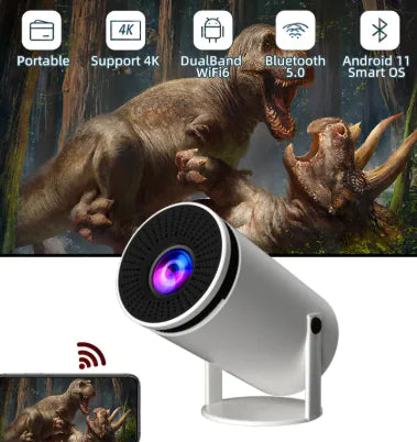 HY300 Portable Smart Projector - Android 11, WiFi 6 & 180° Rotating Stand