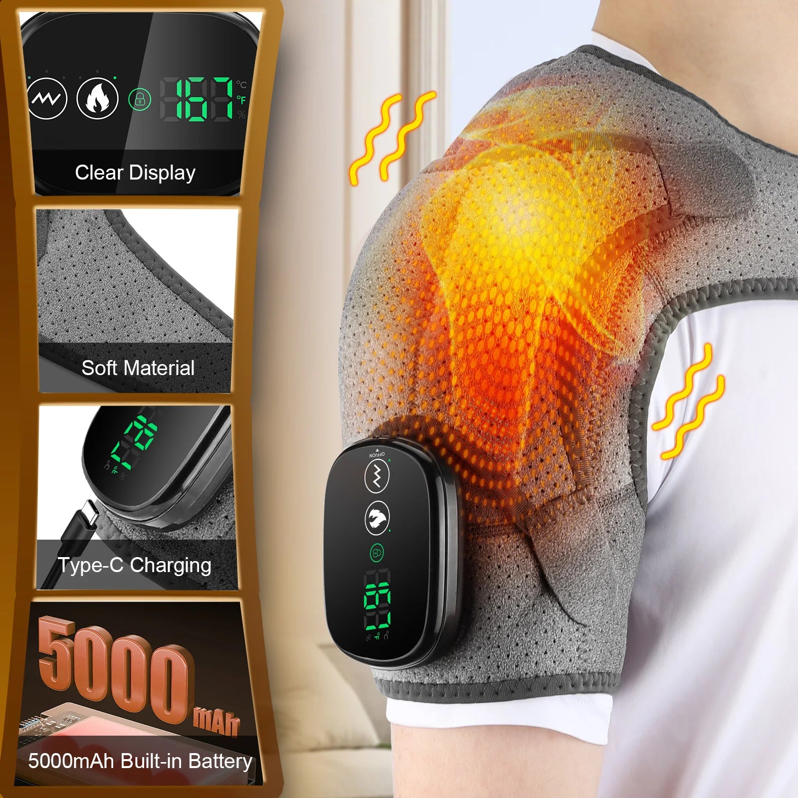 Heating Heated Shoulder Brace Wrap Shoulder Massage Support Belt Strap with Adjustable of Heating