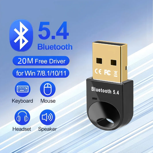 150M Bluetooth 5.4 Receiver Transmitter Free Driver USB Bluetooth Adapter for PC Windows 11/10/8.1 Mouse Keyboard Audio Dongle