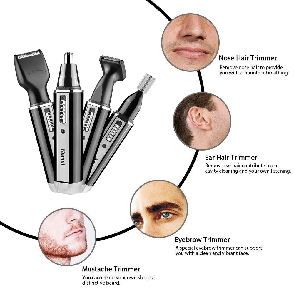 ‌Rechargeable 4in1 Multifunctional Trimmer for Men Painless Nose Ear Eyebrow Beard Hair Removal with LED Light Cordles