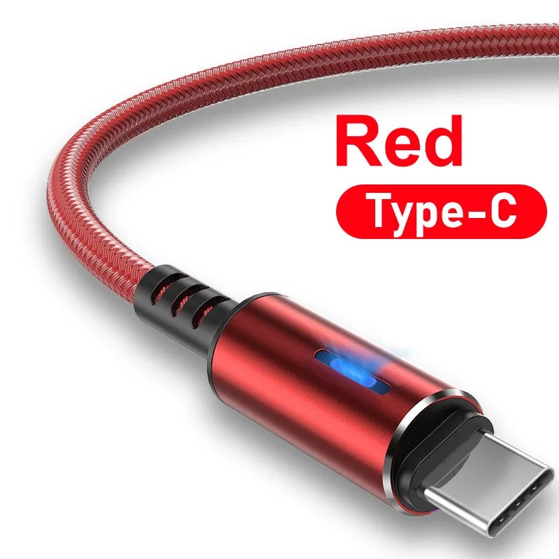 LED USB C Cable Fast Charging TYPE-C Cable 0.25m 1.2m 2m For Samsung A51 Huawei Xiaomi Cord For Android Mobile Phone Cables red 2m