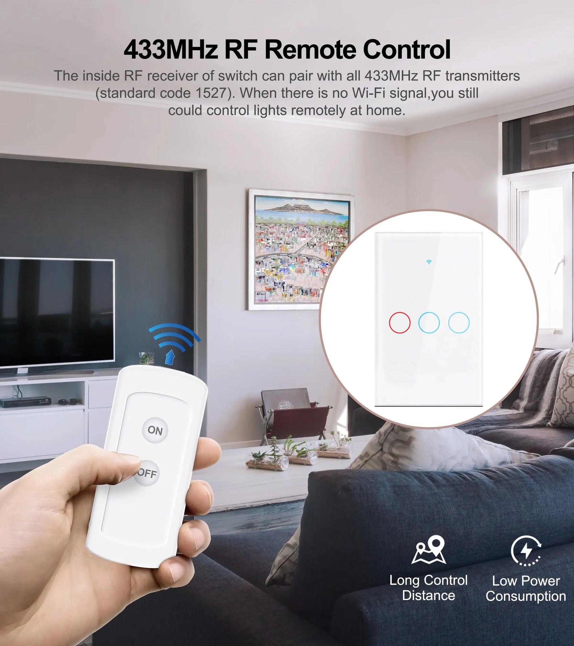 Tuya Smart Switches US No Neutral Wire Required 1/2/3 Gang Light WiFi Touch Switch Work with Alexa Google Home