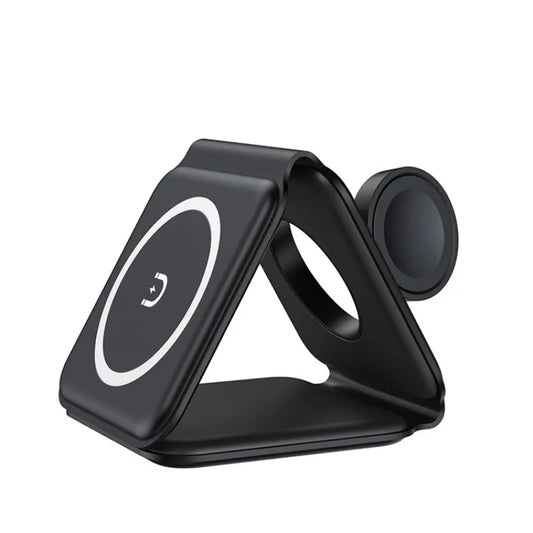 3 In 1 Magnetic Wireless Charging Folding Mobile Phone Holder Black