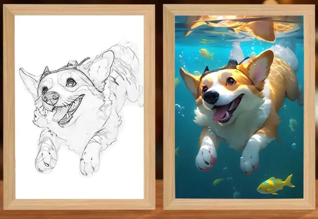 Glow LED Pet Paintings Corgi 17X23CM