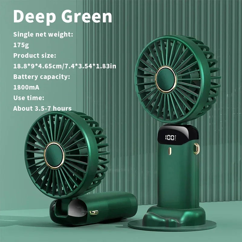 Handheld Mini Fan Portable USB Rechargeable, Foldable Neck Fan with 5 Speeds & Phone Holder, for Outdoor/Desk Use, Lightweight