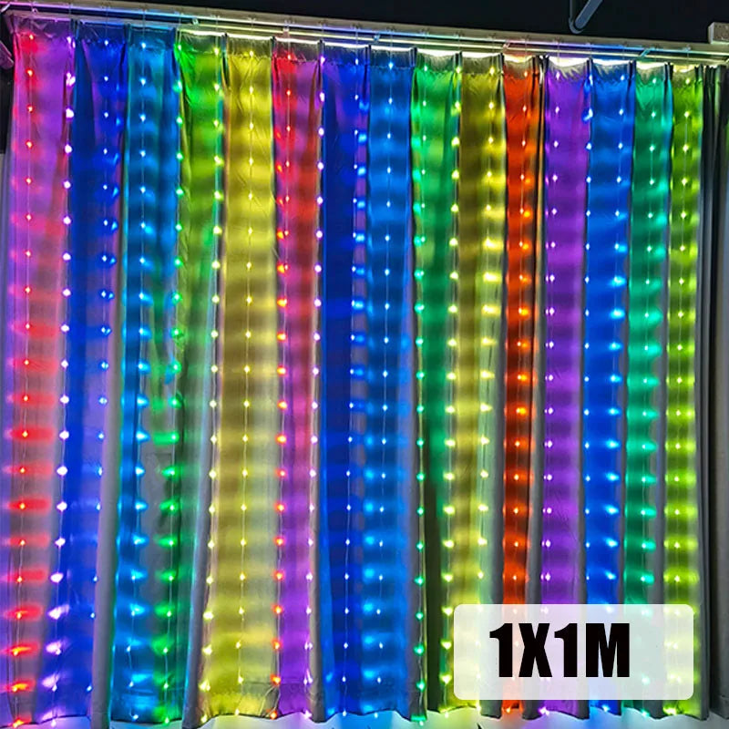 Smart LED RGB Curtain String Lights 1M x 1M 400LEDs US Plug RGB
