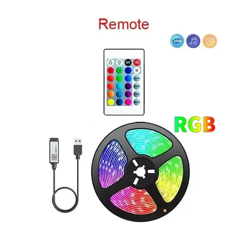 5V RGB LED Strip Lights Smart Bluetooth 24Key Remote Flexible Diode Lamp Tape SMD 5050 30LEDs/M For Room Home Decor TV Backlight