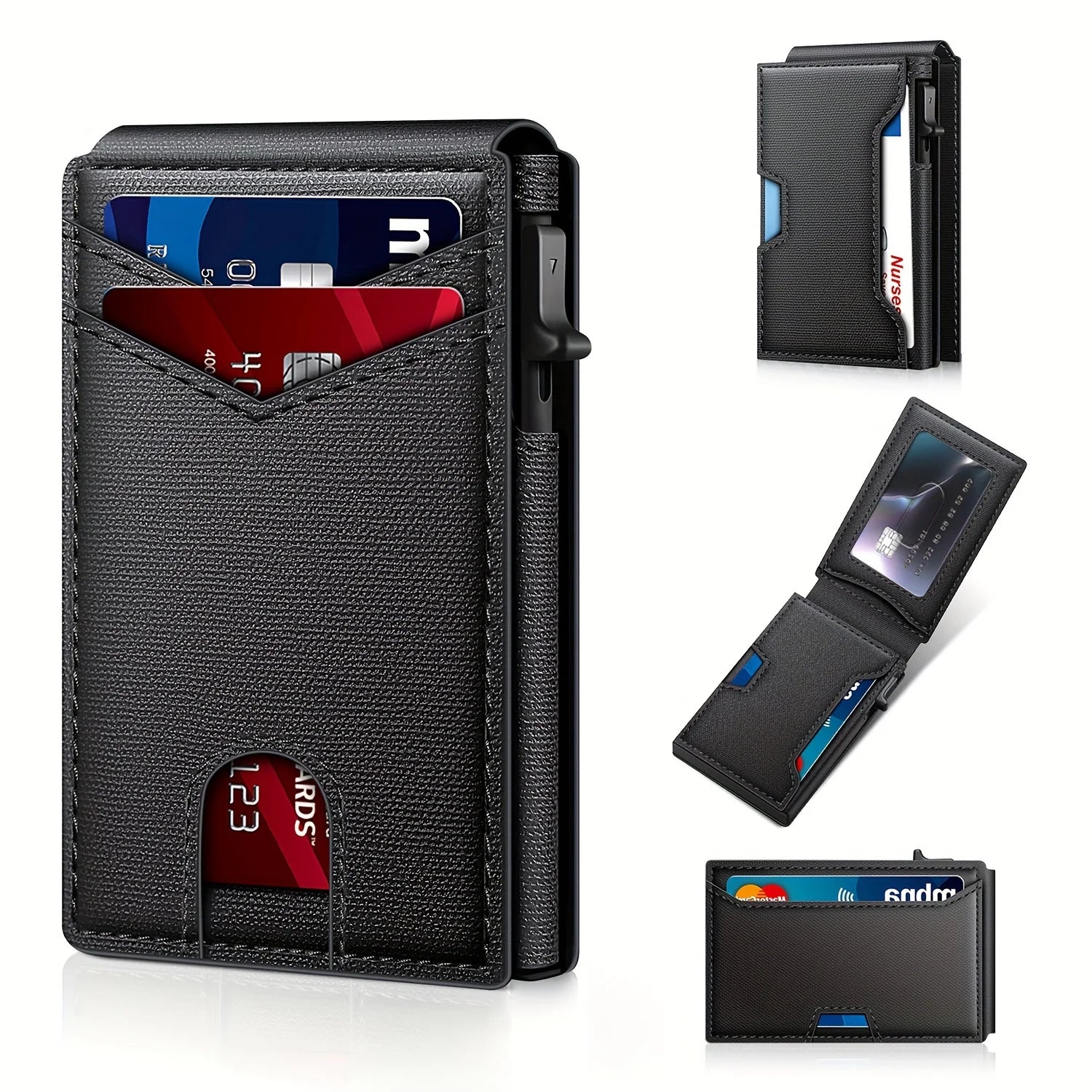 E-Z Wallet - Stylish RFID-Blocking Pop-Up Card Holder for Men, Secure Design,Black, Business Style, Fast Access Wallet Black
