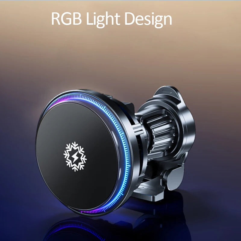 Ice Cooling RGB Magnetic Wireless Car Charger Fast Charging Station For Magsafe iPhone 16 15 14 13 12 Pro Max Phone Holder Stand
