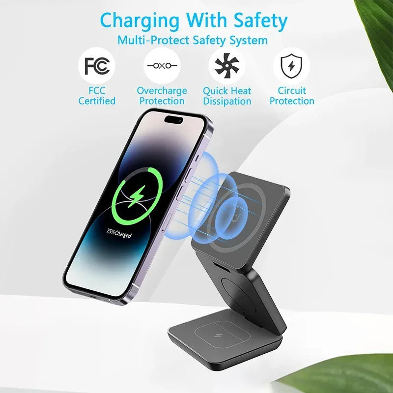 3 in 1 Magnetic Wireless Charger Fast Charging Dock Station Portable Foldable Stand Trip Charger For iPhone Apple Watch AirPods