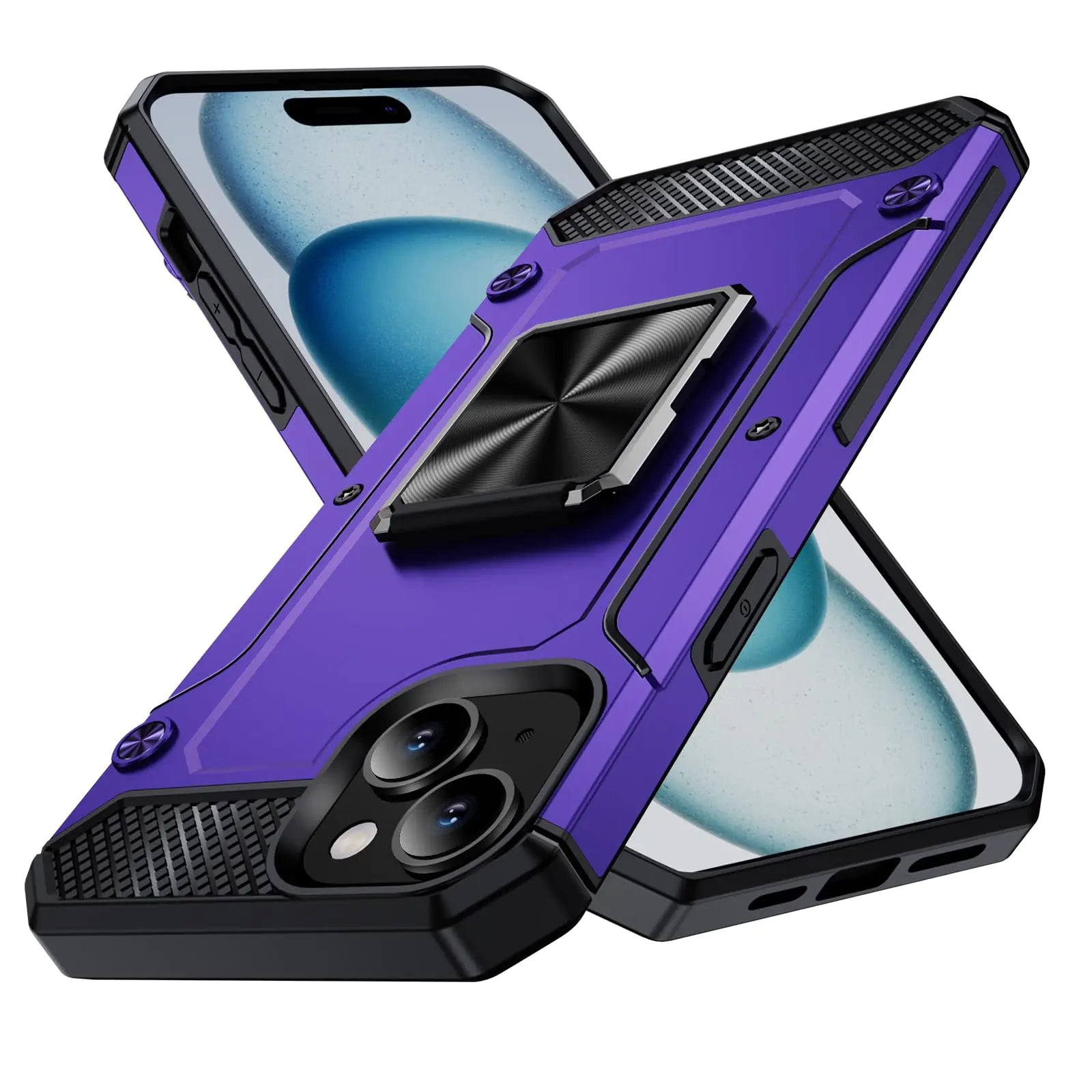 Fucozan Military Grade Protection Case for iPhone 15 Case iPhone15 Case with Ring Kickstand Metal Holder Shockproof Case for iPhone 15 Phone Case (Purple)