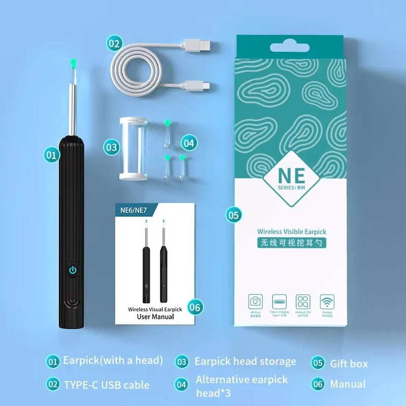 Ear Cleaner High Precision Ear Wax Removal Tool with Camera with LED Light Wireless Cleaner Smart Ear Cleaning Kit Health Care