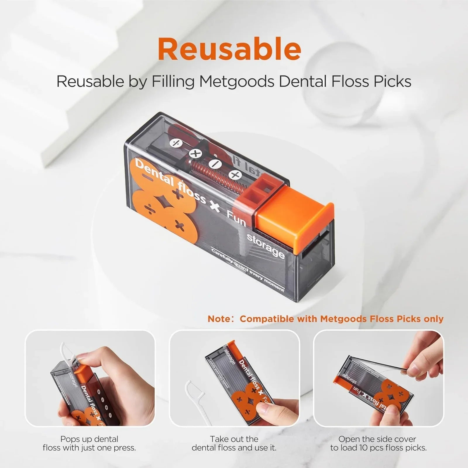 Auto-Floss Pro One-Touch Floss Storage Box Smart Pop-Up Dental Floss Holder with 10 Pre-loaded Refills Portable Oral Care Kit