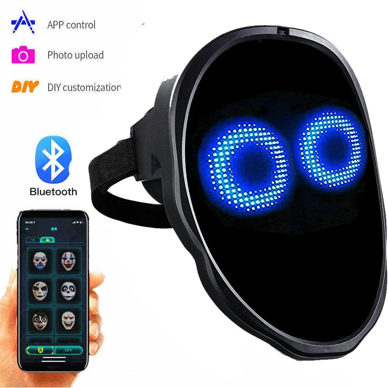 Bluetooth RGB Light Up LED Mask Diy Picture Animation Text Halloween Christmas Carnival Costume Party Game Child Masks Deco GIFT