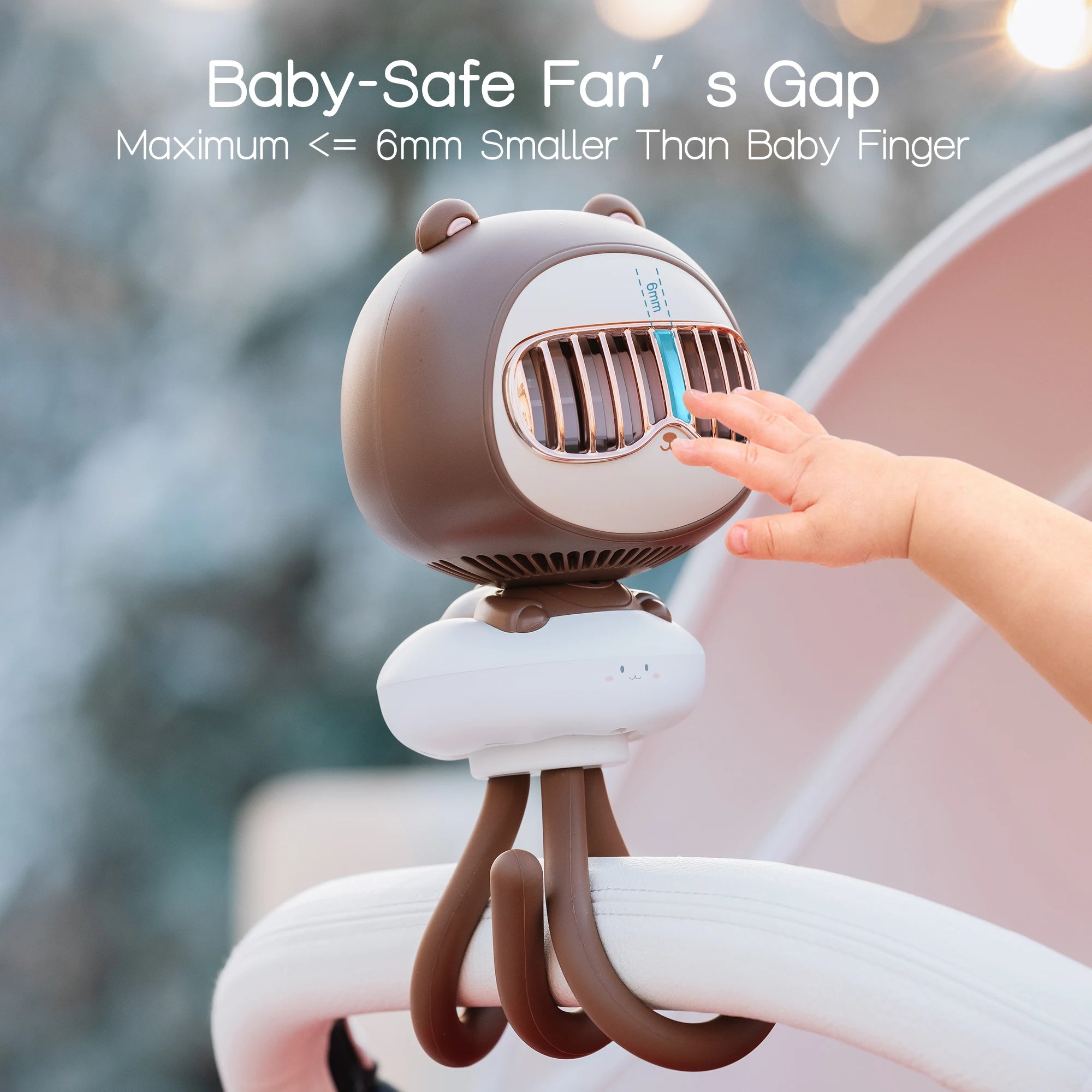 Mini Handheld Stroller Fan, Portable Personal Baby Fan with Flexible Octopus Holder, 3600mAh Battery, 4 Speeds, USB Rechargeable