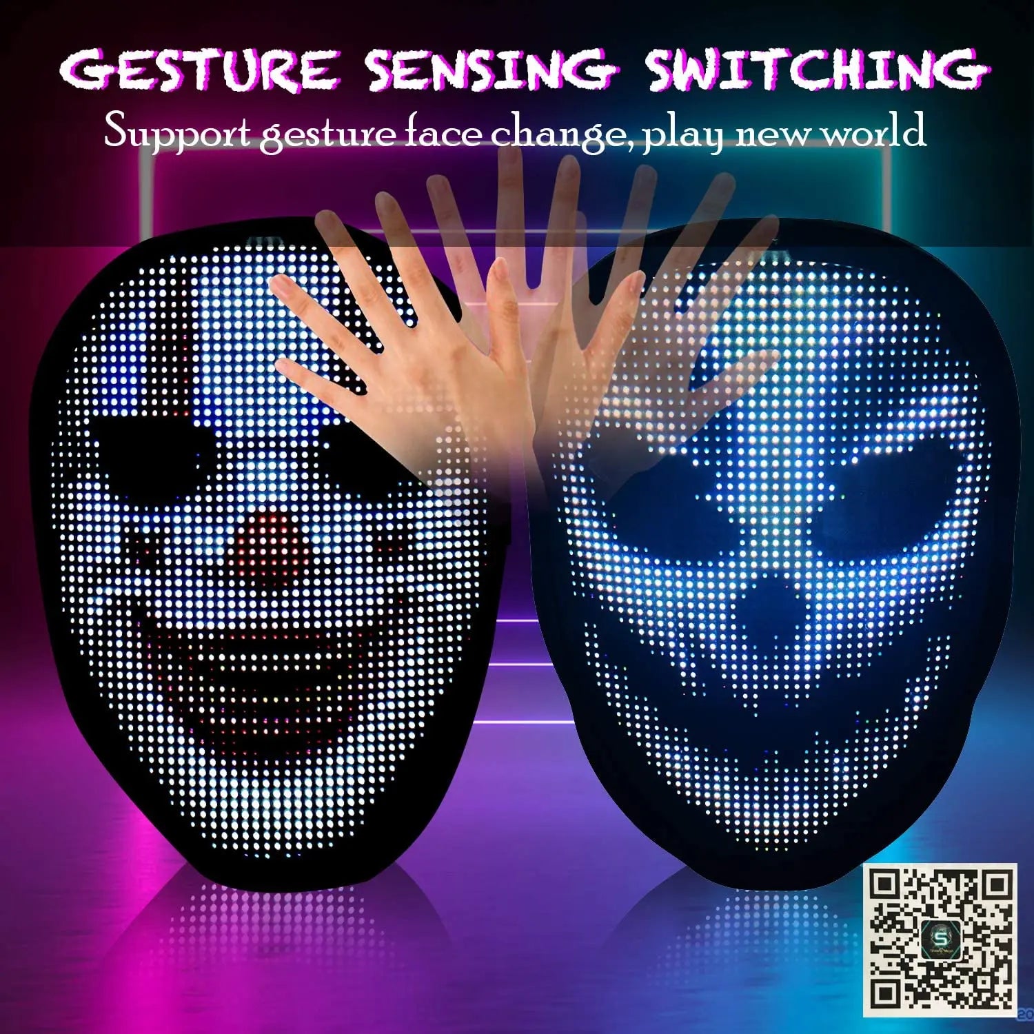 Bluetooth RGB Light Up LED Mask Diy Picture Animation Text Halloween Christmas Carnival Costume Party Game Child Masks Deco GIFT