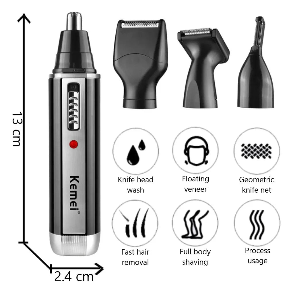 ‌Rechargeable 4in1 Multifunctional Trimmer for Men Painless Nose Ear Eyebrow Beard Hair Removal with LED Light Cordles