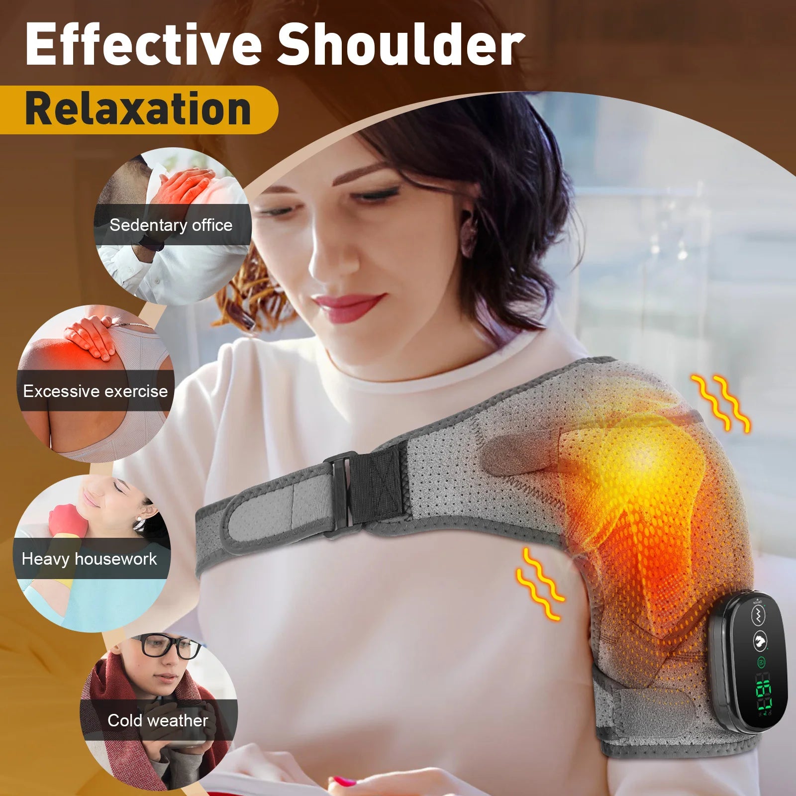 Heating Heated Shoulder Brace Wrap Shoulder Massage Support Belt Strap with Adjustable of Heating