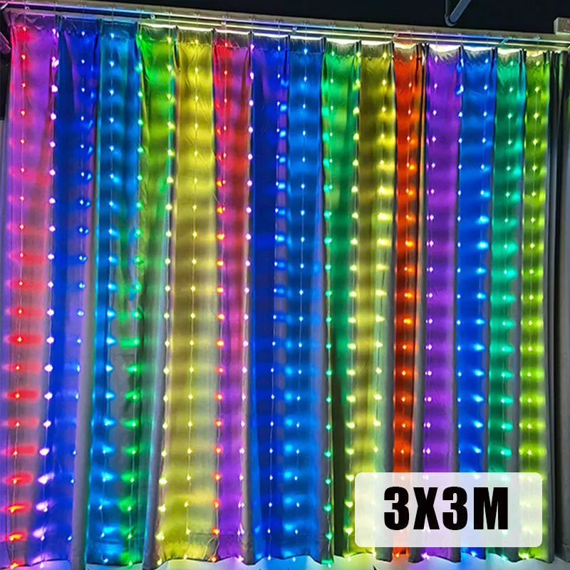 Smart LED RGB Curtain String Lights 3M x 3M 400LEDs US Plug RGB