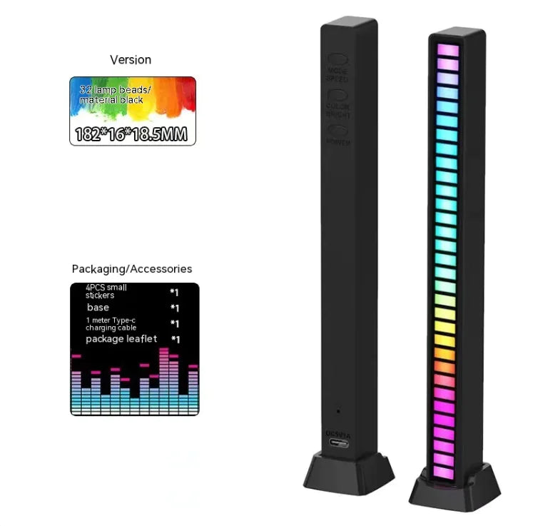 3D Double-sided Pickup Light RGB Voice Control Music Rhythm Lamp 32 Lamp Beads Black Usb Plug In Type