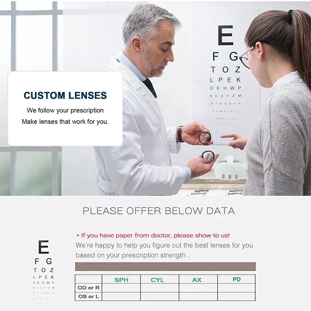 Quest 3 Lens Myopia Anti-Blue Anti-Glare Glasses Magnetic Eyeglass Frame VR Prescription Lenses For Meta Quest 3 Accessories