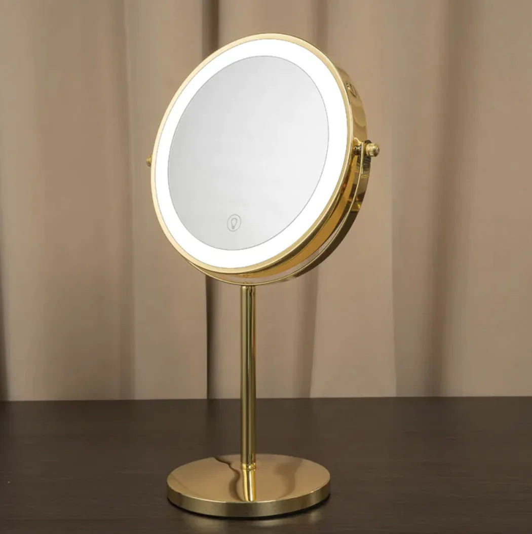 LED Makeup Magnifying Mirror Imitation gold USB Threecolor charging