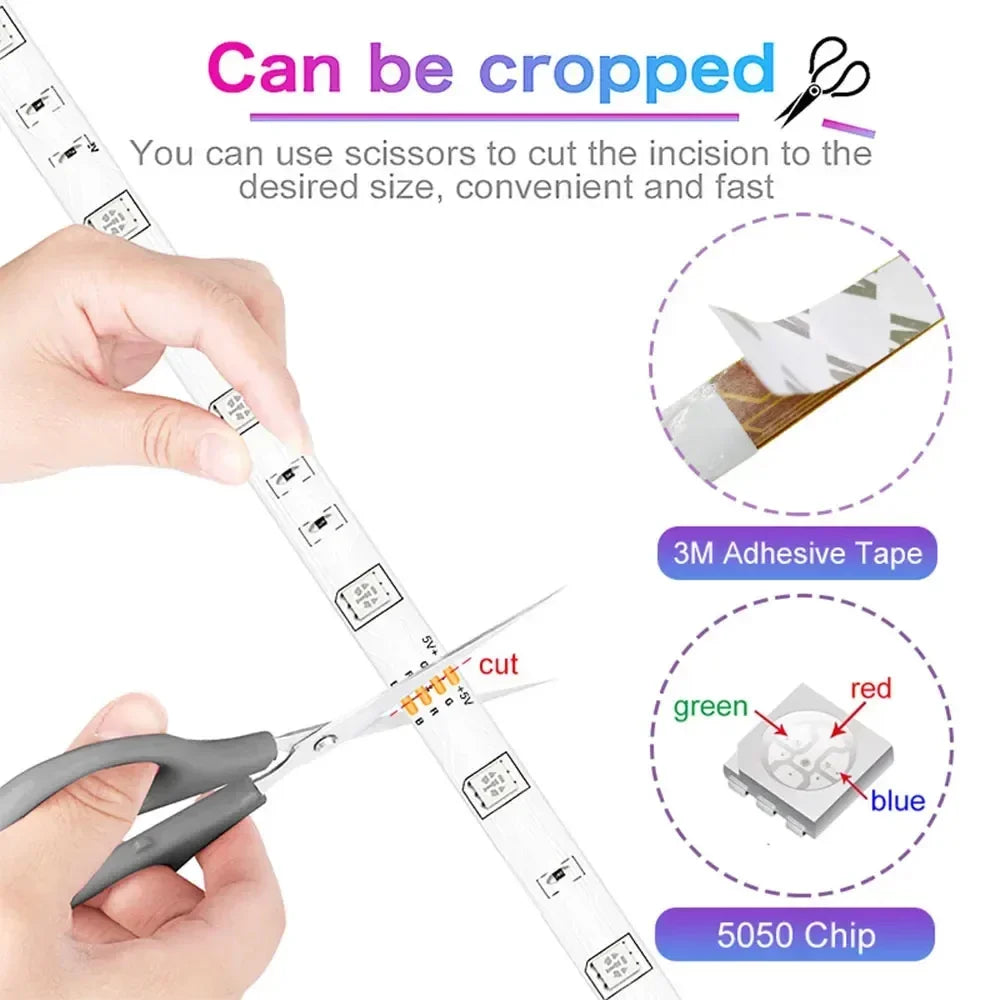 5V RGB LED Strip Lights Smart Bluetooth 24Key Remote Flexible Diode Lamp Tape SMD 5050 30LEDs/M For Room Home Decor TV Backlight