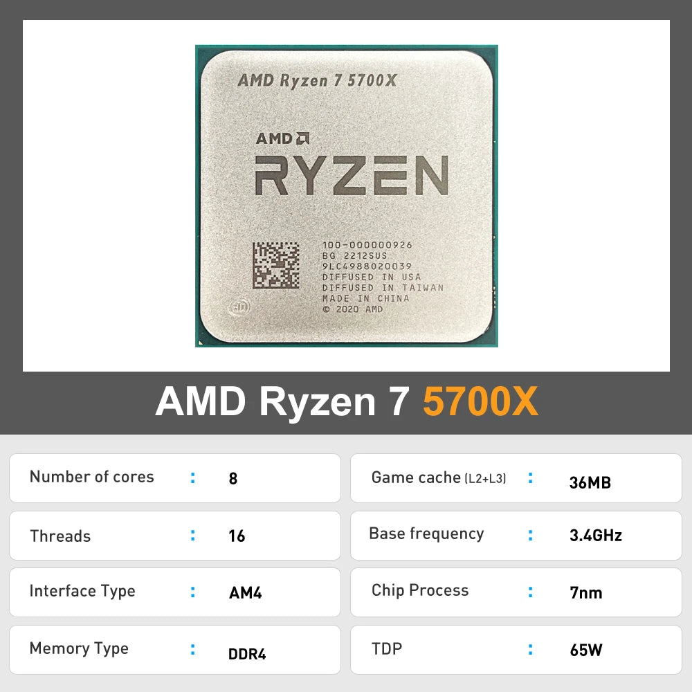 AMD Ryzen 7 5700x New 8-Core CPU16-Thread 4.6GHz Processor 7NM L3=32M 100-000000926 R7 5700X Socket AM4 DDR4 but no without fan