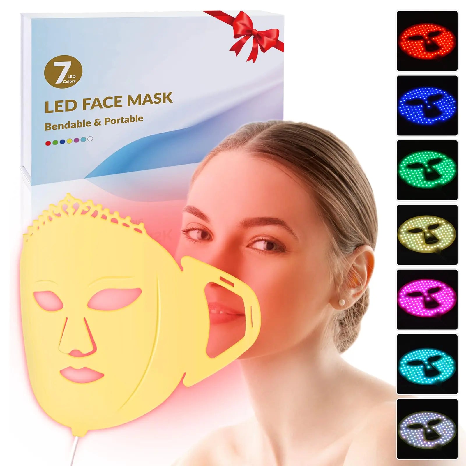 Frovab 7-Color Silicone LED Face Mask - Red & Infrared Light Therapy for Home & Travel