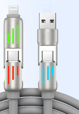 Aptus Praxis 4-in-1 Liquid Silicone Data & Charging Cable - USB-A/C to Lightning/C