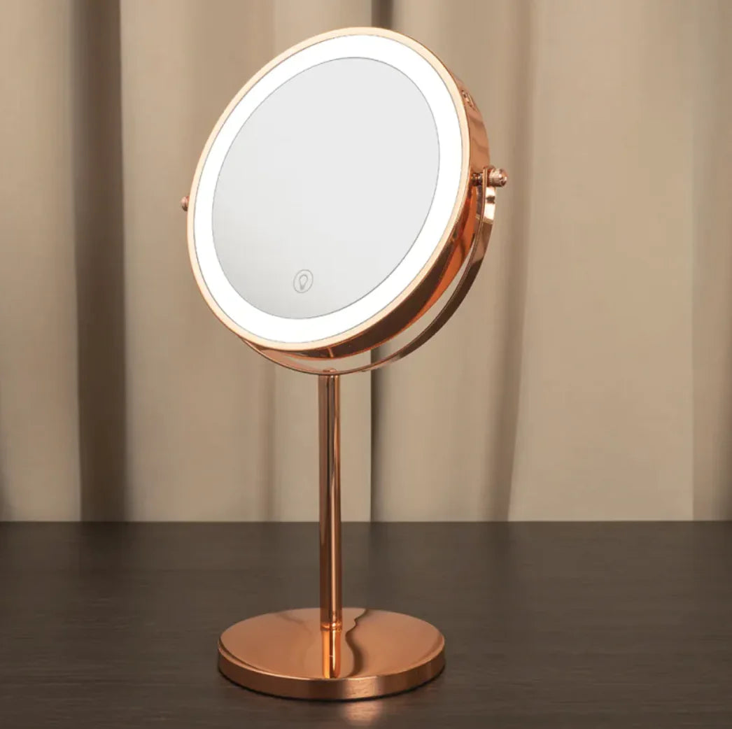 LED Makeup Magnifying Mirror Rose Gold USB Threecolor charging