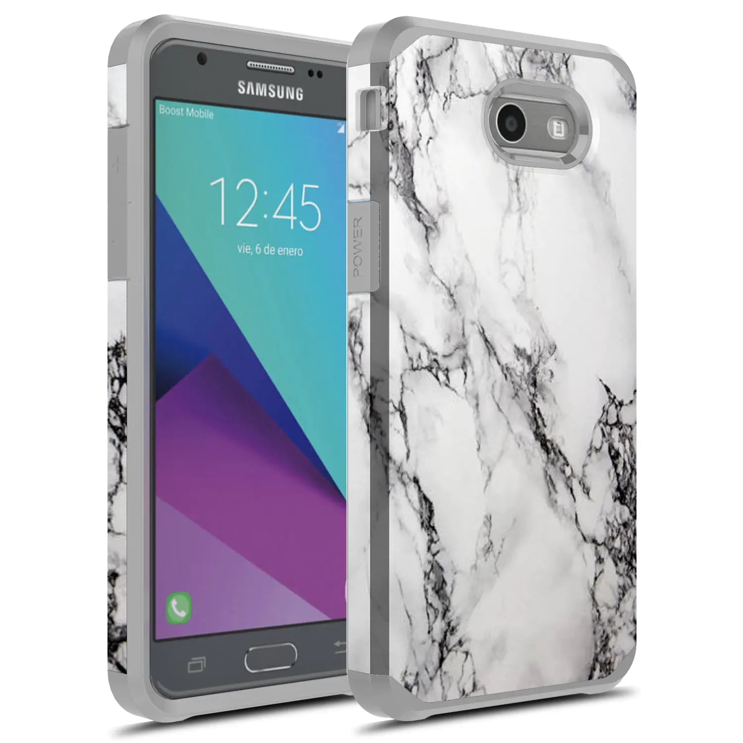 J7 V Case Galaxy J7 Prime Case Galaxy J7 Sky Pro Case Galaxy J7 Perx Case Galaxy Halo Case Rosebono Dual Layer Shockproof Hard Cover Graphic Case for SM-J727 (Marble White)