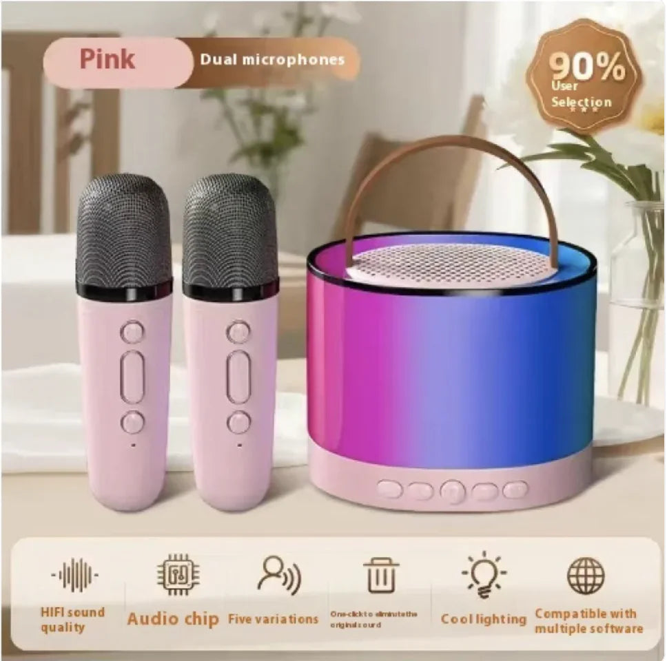 RGB Wireless Bluetooth Speaker with Light Effects Pink twin mics