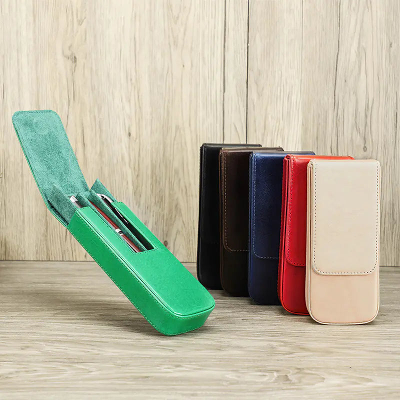 Aptus Praxis Handmade Leather 3-Pen Display Case with Magnetic Drawer