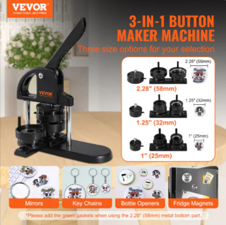 Aptus Praxis 3-in-1 Button Maker Kit with 3 Molds & 300 Pin-Back Button Sets