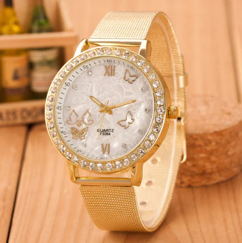 Geneva Diamond-Accent Watch with Celestial Dial & Mesh Band