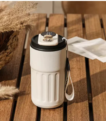 Smart Digital Thermal Bottle Portable Coffee Mug Stainless Steel Water Bottle In-Car Insulated Cup Keep Cold Vacuum Flasks 450ml Fog White Black