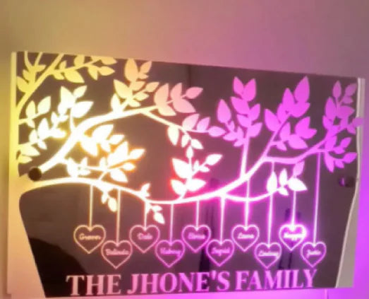 LED Glow Mirror Family tree USB 50x25CM