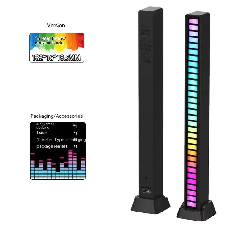 3D Double-sided Pickup Light RGB Voice Control Music Rhythm Lamp 16 Lamp Beads Black Usb Plug In Type