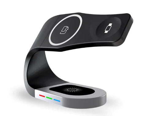 178 4-in-1 Magnetic Wireless Charger for iPhone & Apple Watch New Black Metal bottom