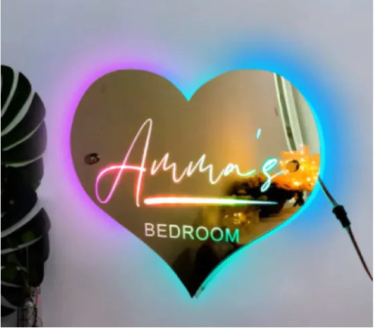 LED Glow Mirror Heart shaped USB 30x28cm