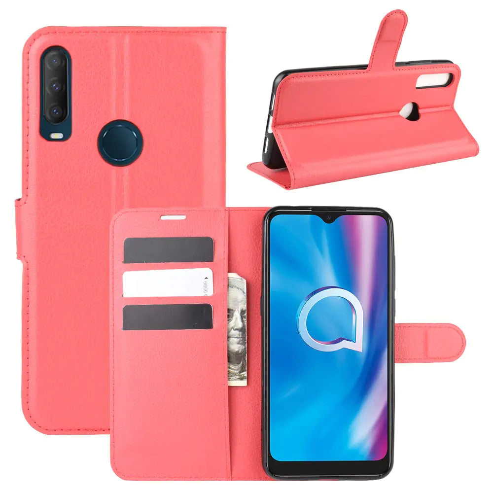 HualuBro Alcatel 3L 2020 Case Alcatel 1V 2020 Case Alcatel 1S 2020 Case Premium PU Leather Magnetic Shockproof Wallet Folio Flip Case Cover with Card Holder for Alcatel 3L 2020 Phone Case (Red)
