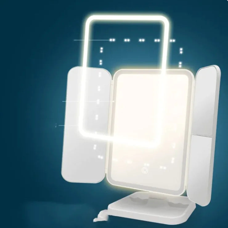 Tri-fold Glow View LED Desktop Makeup Mirror