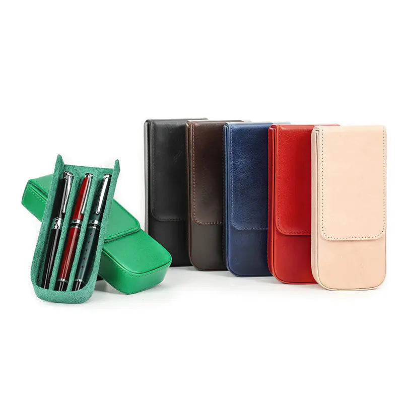 Aptus Praxis Handmade Leather 3-Pen Display Case with Magnetic Drawer