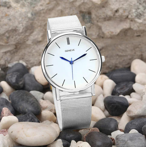 Geneva Diamond-Accent Watch with Celestial Dial & Mesh Band