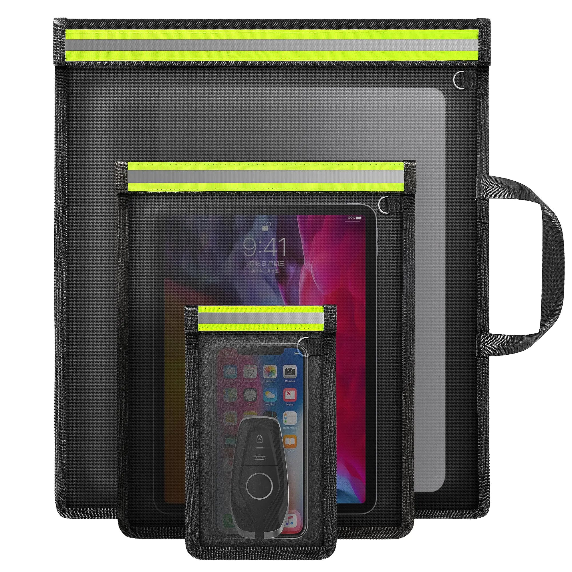 MUTUALUS Faraday Bags for Phones 3 Pack Faraday Bags EMP Proof for Laptops Tablets and Car Keys Faraday Key Fob Protector with Reflective Strip for Anti-Theft Anti-Tracking B5001