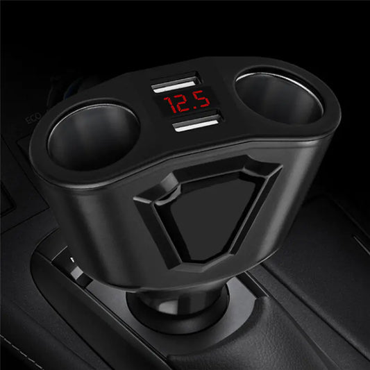 Car Charger with 4 USB Fast Charging Ports and Display Black