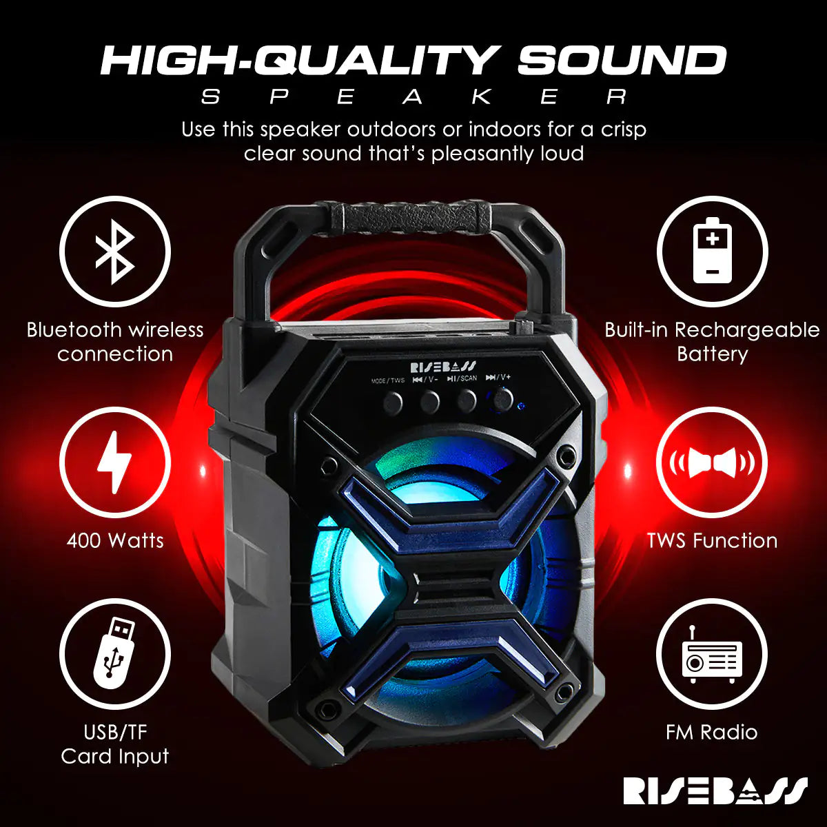 RISEBASS Compact Bluetooth Speaker: Your Portable Party