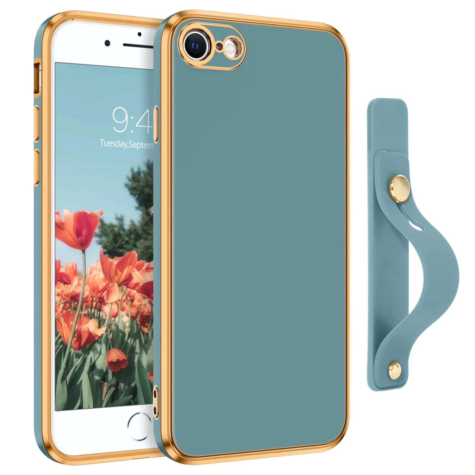 GaoBao iPhone SE 2022 Case iPhone SE 2020 Case iPhone 7 Case iPhone 8 Case Slim Flexible Electroplated with Wristband Kickstand Holder Protective Case for iPhone SE 2022/2020/7/8-Grey Gray
