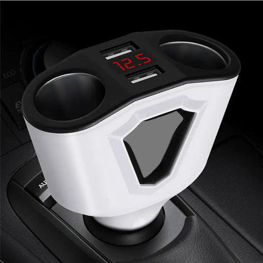 Car Charger with 4 USB Fast Charging Ports and Display White